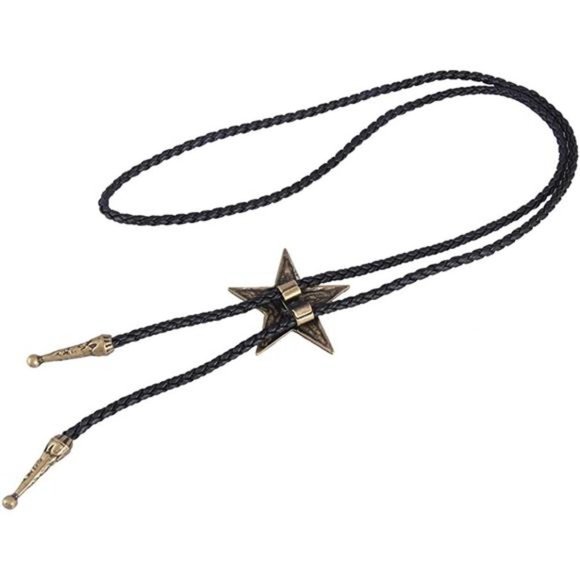 Mens Bolo Tie Cowboy Necklace Leather Necktie Western Cowboy Necklace - Star - Picture 6 of 7